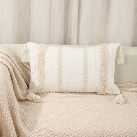 Lot de 2 30x50cm Beige Boho Housse de Coussin, Décoratives Doux Taies d'oreiller avec Tufted Tassel Coussin Décoration D'intérieur Housse Coussins pour Canapé Lit Chaise Chambre Salon