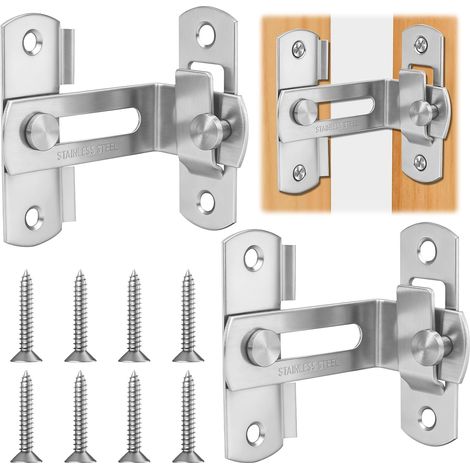 Verrou De Porte Coulissante, 2pcs 90/180 Degrés Loquet Porte Coulissante, Serrure de Portes Loquet de Crochet a Porte Bascule avec Vis pour Porte de Grange Coulissante Cuisines Fenêtre-Argenté