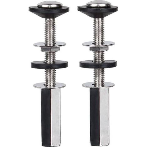 Lot de 2 boulons de réservoir de toilettes à cuvette, boulons de toilette robustes antirouille avec écrous longs, double rondelles en caoutchouc pour boulons de réservoir (1/4)