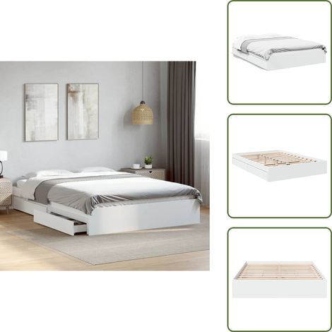 Cadre de lit avec tiroirs sans matelas blanc 150x200 cm - Cadre De Lit - Lit Double - Lit Avec Tiroirs - Meuble De Chambre - Rangement Dans La Chambre (1/5)