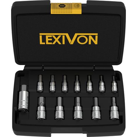 LEXIVON Set di chiavi a bussola con punta esagonale per chiave dinamometrica, chiave a cricchetto e avvitatore a batteria, 13 pezzi metrici 2 mm - 14 mm, in lega di acciaio S2, in valigetta (LX-141) (1/4)