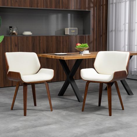 Lot de 2 chaises rétro pour salle à manger, assise en cuir synthétique blanc et marron, dimensions 54 x 53 x 81 cm (1/5)