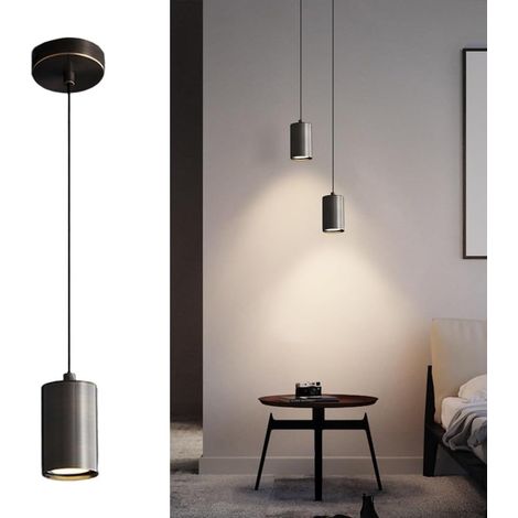 Mini suspension à tube long, downlight en laiton, lampe suspendue de chevet, douille GU10, plafonniers minimalistes modernes for salon, salle à manger, îlot de cuisine(Black) (1/5)