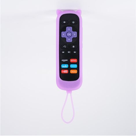 Schutzhülle aus Silikon, kompatibel mit der TCL Roku 2 Fernbedienung – Katzenohren-Design mit Trageschlaufe – Universelle, dicke, stoßfeste und leuchtende Hülle – 2er-Pack (Lila + Rosa) (1/5)