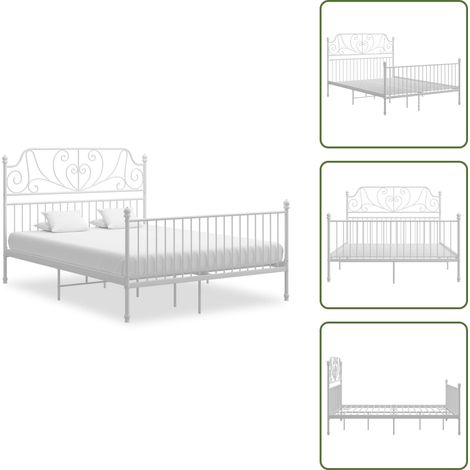 Bettgestell Weiß Metall 140x200 cm - Metallbettfassungen - Doppelbett - Weißes Bettgestell - Boxspringbett - Bettkasten (1/5)