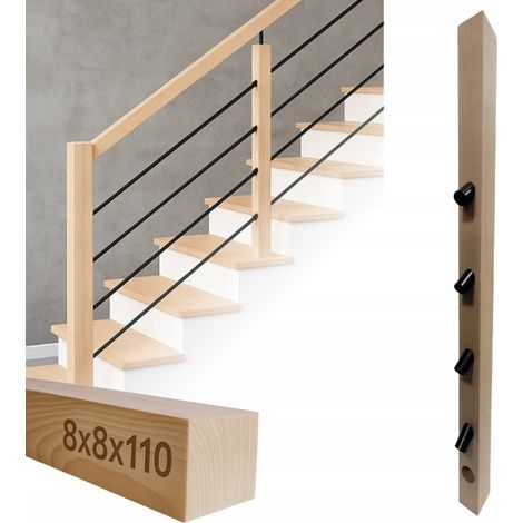 Poteau en bois - 8 x 8 x 110 cm - Hêtre - Installation facile - Durable et esthétique