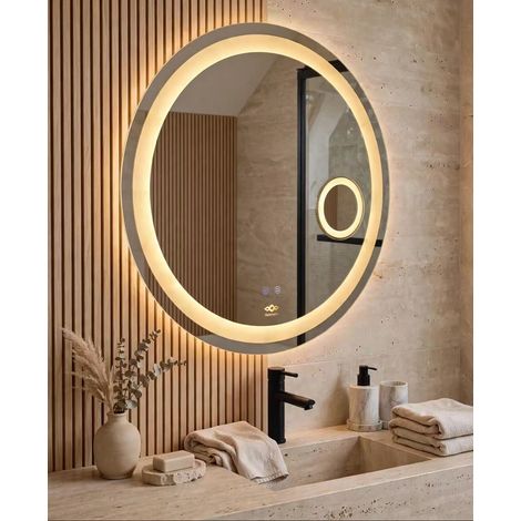 Miroir salle de bain LED 70 cm système anti-buée, Nelsmann Elys, Anneau lumineux 3 couleurs, Tactile (1/5)