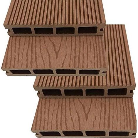 Suinga – Lot de 4 planches de jardin en bois composite 200 x 14,6 x 2,5 cm – Résistant et léger – Clips de connexion disponibles (1/2)