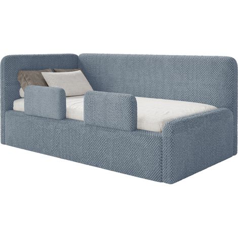 Selsey Fanko – Kinderbett 90x200 cm mit Rausfallschutz, Matratze, Kopfteil links, Plüsch, Blau