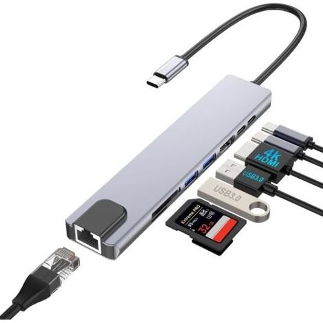 Adaptateur USB C 8-en-1 pour ordinateurs portables Dell avec HDMI 4K, 100W PD, port USB C, USB 3.0, Ethernet RJ45, lecteur de cartes SD/TF, fonctionne avec MacBook Pro/Air USB C Type-C Docking Station (1/5)