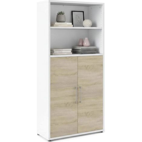 Dmora - Credenza Louna, Buffet da soggiorno, Madia da salotto, Dispensa da cucina, 89x40 h186 cm, Bianco e Quercia