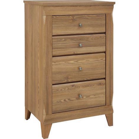 Commode chiffonier à 4 tiroirs fermeture soft-close coloris Mélèze doré - Longueur 72 x Profondeur 47 x Hauteur 116 cm (1/5)