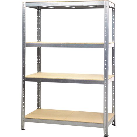 Scaffale in Metallo 4 Ripiani in Legno Truciolato 160x60x180 cm Zincato (1/2)