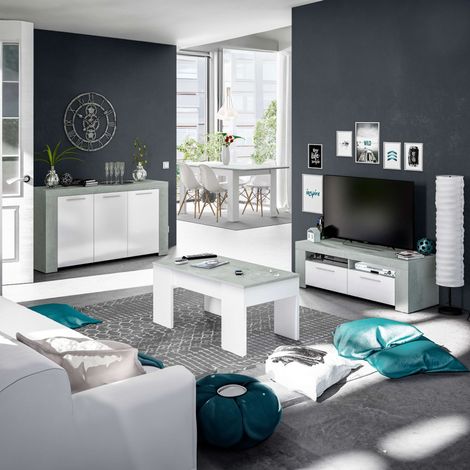 Pack muebles salón Plutón diseño moderno (Mesa TV + Mesa centro + Mesa Comedor + Aparador)