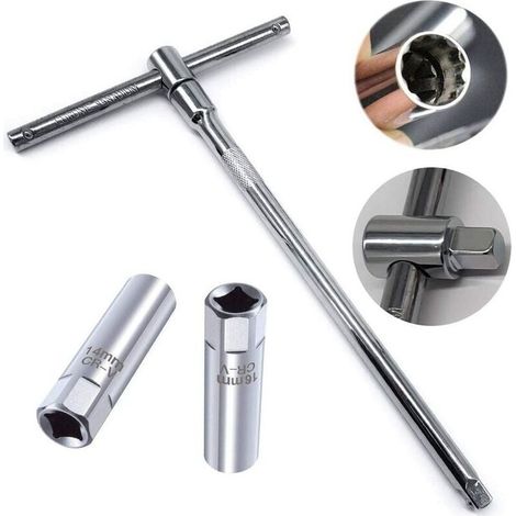 Spark Plug Socket Wrench Set, 2pcs(14mm+16mm) + 3/8 Inch Spark Plug Wrench Installation Tool (1/4)