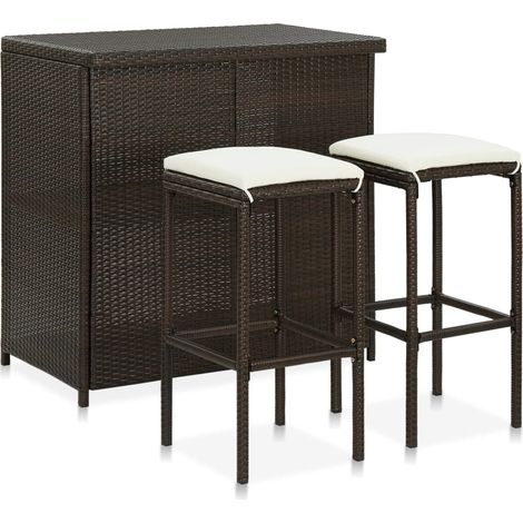 3-tlg. Bar Set Poly Rattan Braun