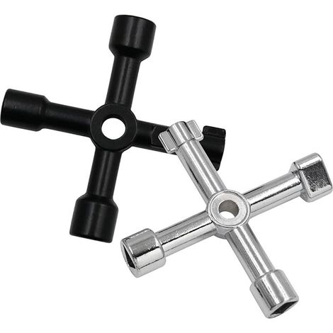 Lot de 2 clés utilitaires à 4 voies pour armoires électriques, compteurs de gaz, vannes d'eau et panneaux, clés de service multifonctions (noir et argenté) (1/5)
