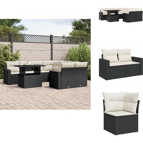Salon de jardin 9 pcs avec coussins noir résine tressée - Ensemble Salon De Jardin - Mobilier Extérieur - Salon De Jardin Pliable - Set Salon De Jardin - Chaise Longue (1/5)