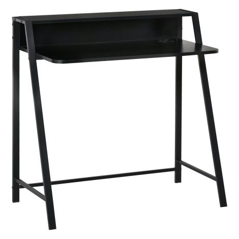 Black Writing Desk for Home Office-84Lx45Wcm Computer Table Workstation with Storage Shelf for PC and Laptop