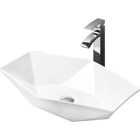 Vasque à poser ovale Silla, lavabo salle de bain en céramique 63,5x41x13,5 cm, design moderne, installation facile, Blanc