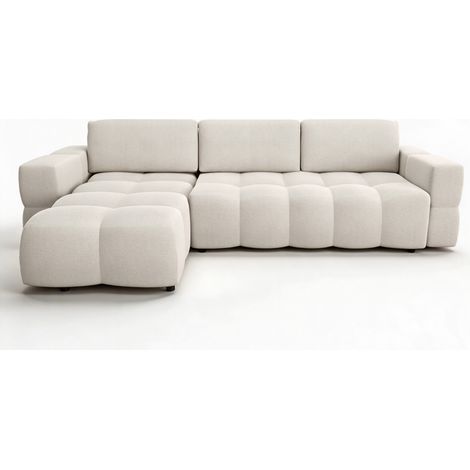 Canapé d'angle gauche convertible 5 places en tissu tramé crème GABRIEL (1/5)