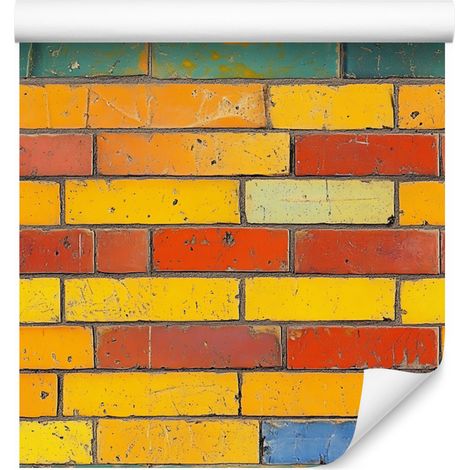 Bunte Backsteintapete in Gold und Gelb für Wohn- und Schlafzimmer, 50x1000 (1/5)