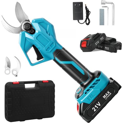 Sécateur à batterie 45 mm avec 2 batteries de 3000 mAh, sécateur électrique sans balais compatible avec 18 V, avec écran LCD et lames de rechange, élagueur portable pour une coupe efficace (1/5)