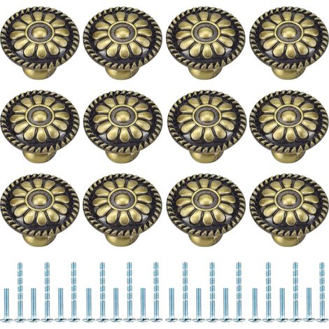 A set of 12 round drawer handles, suitable for furniture, cabinets, chests of drawers, doors, desks, bedrooms, and wardrobes (bronze color).