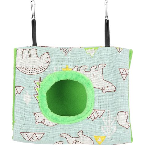 Hamac suspendu en peluche, nid d'oiseau chaud, lit de couchage pour Hamster, perroquet, motif d'ours et fond vert (1/5)