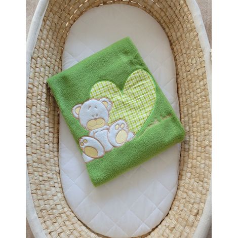 Manta polar para bebés - Milo - Osito de peluche con corazón, verde (1/2)