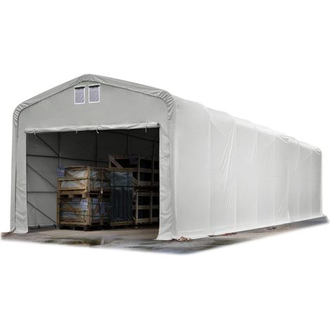 Tente de stockage 5 x 16 m tente d'élevage PVC 850 N gris 100% imperméable (1/5)