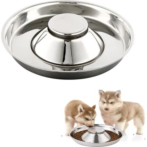 Bol pour Chiots, Gamelle pour Chien en Acier Inoxydable, Chiot Bol d'alimentation, Bol à Alimentation Lente, Convient à Plusieurs Animaux Compagnie pour Manger l'eau et la Nourriture en Même Temps