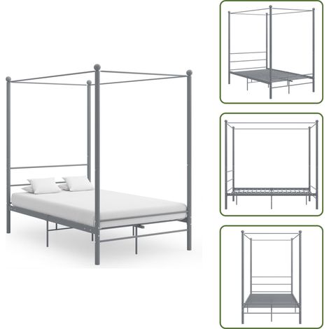 The Living Store Letto a Baldacchino Grigio in Metallo 120x200 cm - Letto in metallo