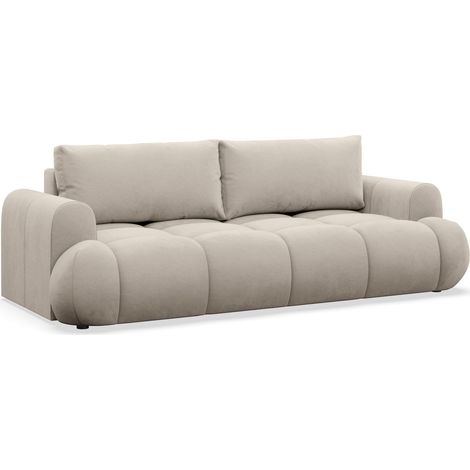 Selsey Ombo Doce - 3-Sitzer Schlafsofa mit Stauraum, hydrophobem Samtbezug, Beige