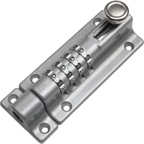 Verrou de verrouillage à combinaison à 4 chiffres - En acier inoxydable - Très résistant - 120 mm - Avec vis anti-inviolabilité (argent) (1/5)
