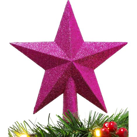 Cimier de sapin de Noël à paillettes (20 cm) - Cimier de sapin de Noël (rose vif) (1/5)