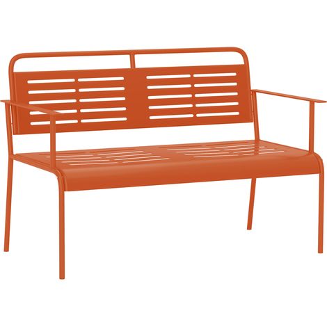 Banc de jardin 2 places rouge en acier, banc extérieur avec accoudoirs et dossier, pour balcon, 121 x 64 x 84 cm (1/5)