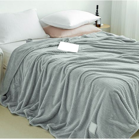 Kühlende Jacquard-Fleecedecke mit Gittermuster, ideal für den Sommer, zum Entspannen auf dem Sofa, im Bett oder am Schreibtisch. Hellgrau, 100 x 120 cm. (1/5)