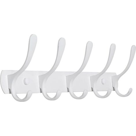 Modern 5 Hook Wall Mounted Coat Rack, Sturdy Metal Coat Rack for Hanging Clothes, Coats, Hats, Jackets, Backpacks, White Wall Hook, Ideal for Storage Room, Entryway (1/4)