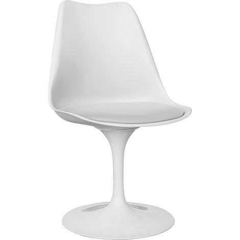 Privatefloor – Chaise Tulipan blanche avec coussin similicuir – Structure en métal – Hauteur 80 cm – Confort optimal pour salon