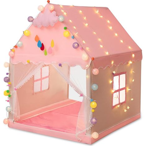 Enfant Fille, Cabane Enfant Exterieur avec Boules Colorées, Confortable et Respirant Tipi Enfant, Tente de Jeu Enfant pour Filles et Garçons, Dream Castle,Rose
