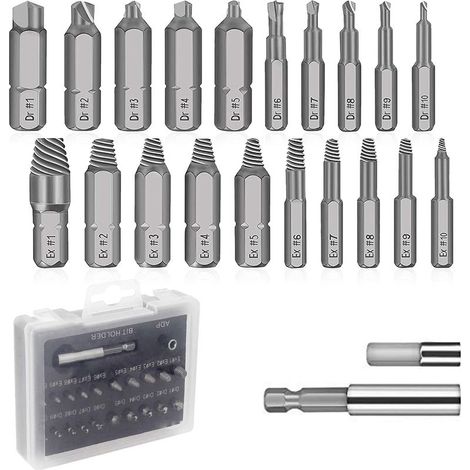 Kit d'extraction de vis cassées 22 pièces, outil de retrait de vis cassées pour vis ou boulons cassés de 2 à 12 mm SE22 (1/5)