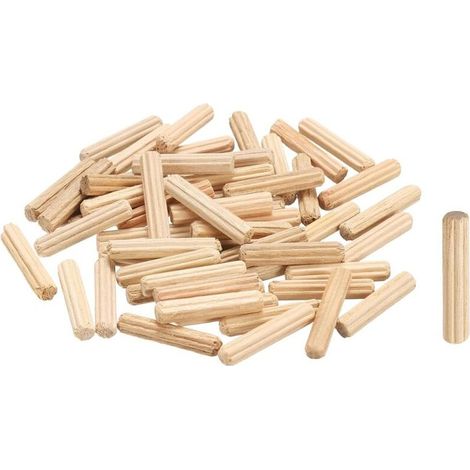 Lot de 100 chevilles droites cannelées en bois - 4 mm x 20 mm - Pour travaux manuels, meubles, bricolage (1/4)