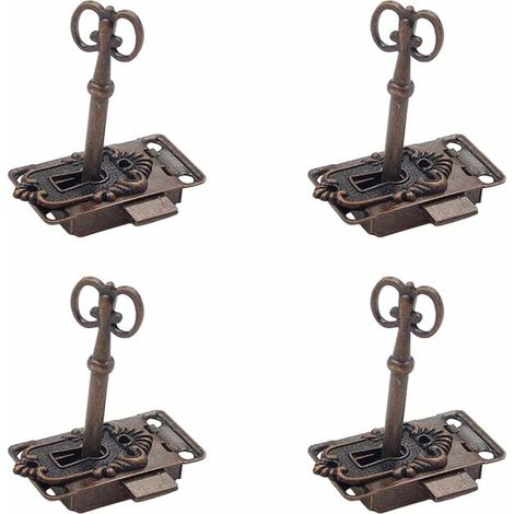 4 Stück Vintage Schloss Set Antik Möbelschloss Schranktürschloss Antik Vintage Schranktürschloss Antikes Schloss und Schlüssel Dekoratives Möbelschloss Schrankschloss für Schließfächer