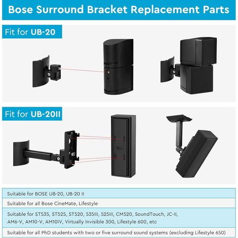 Lot de 2 Supports d'enceinte (Mur/Plafond) Support Mural pour Enceinte, Bras réglable et Angle Ajustable pour séries Bose UB-20, UB-20 Series II, WB-50 II, Lifestyle et SoundTouch (Noir) (1/4)