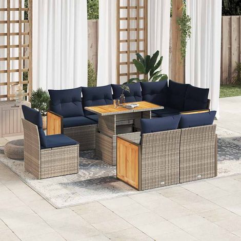 Set sofás jardín y cojines 9 pzas ratán sintético acacia gris vidaXL (1/5)