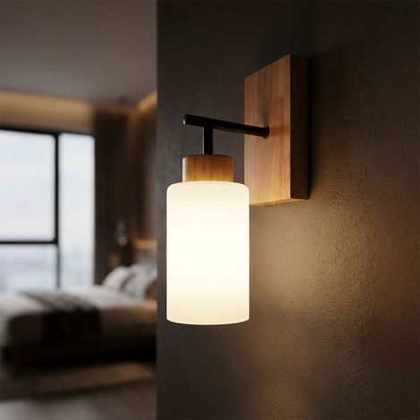 Applique Lampada da parete Soggiorno Verso l'alto E27 Metallo nero opaco Vetro opalino H 31 cm