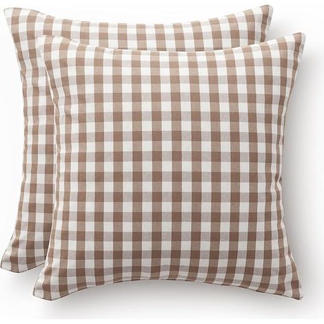 Lot de 2 Housses de Coussin en Coton et Lin, Douces et Respirantes 45x45cm, Kaki, Décoration Moderne pour Canapé et Salon