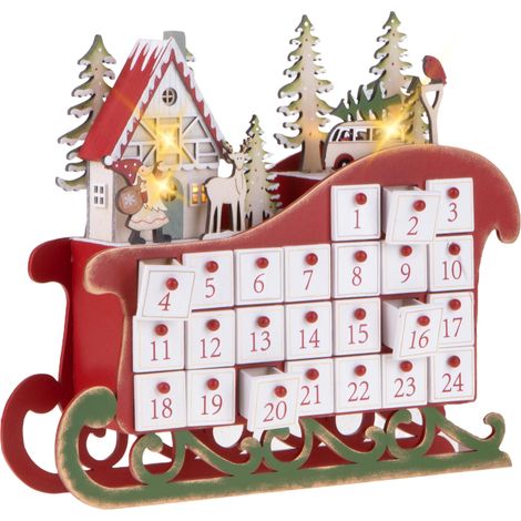 Villaggio calendario con avvento e led H30 cm in legno (1/3)