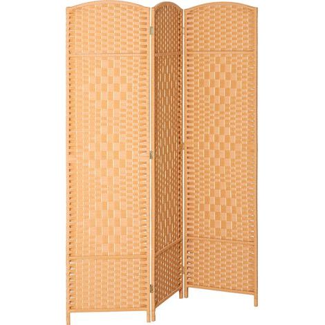 Paravent intérieur en bois 3 panneaux séparateur de pièce pliable pour salon chambre 135 x 180 cm brun clair